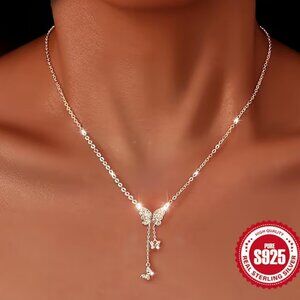 Butterfly Necklace Sterling Silver Inlaid Zirconia's Baby Butterfly Tassels